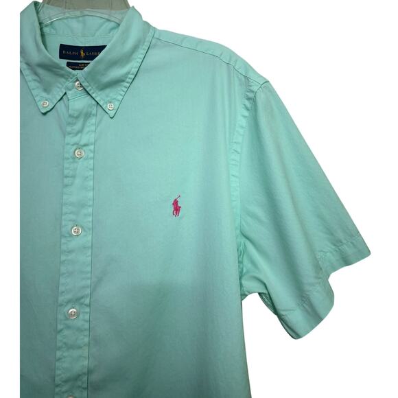 Ralph Lauren Aqua Teal Slim Fit Featherweight Twill Button Down Shirt Men's XL - Picture 3 of 9